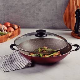 Wok 32 cm con tapa de vidrio Paris Bordeaux Tramontina